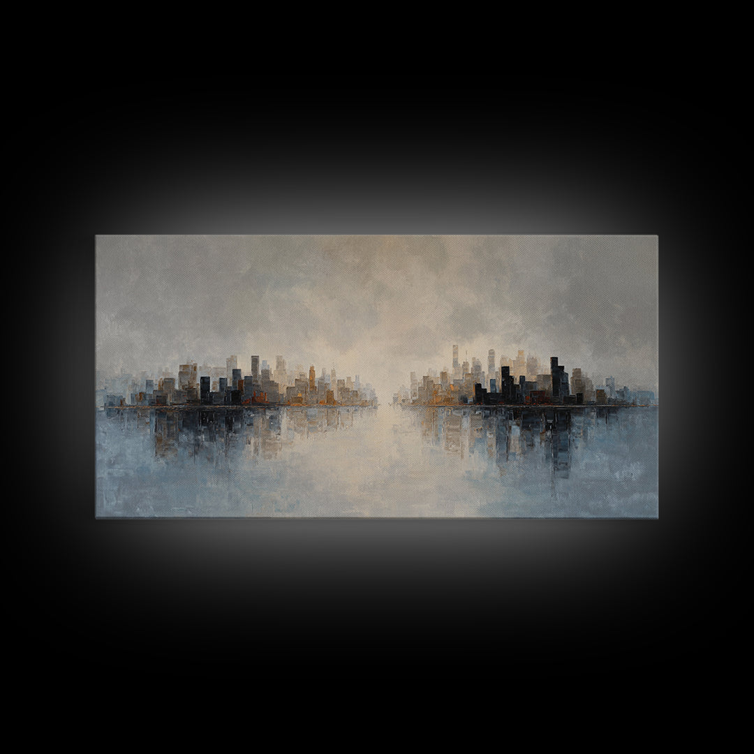 Quiet City Skyline Canvas Print, Hotel Art, Art Print, Hotel Decor, Fine Art, Boutique, Wall Sculpture, Coastal Wall Art, HOT-2x1-70