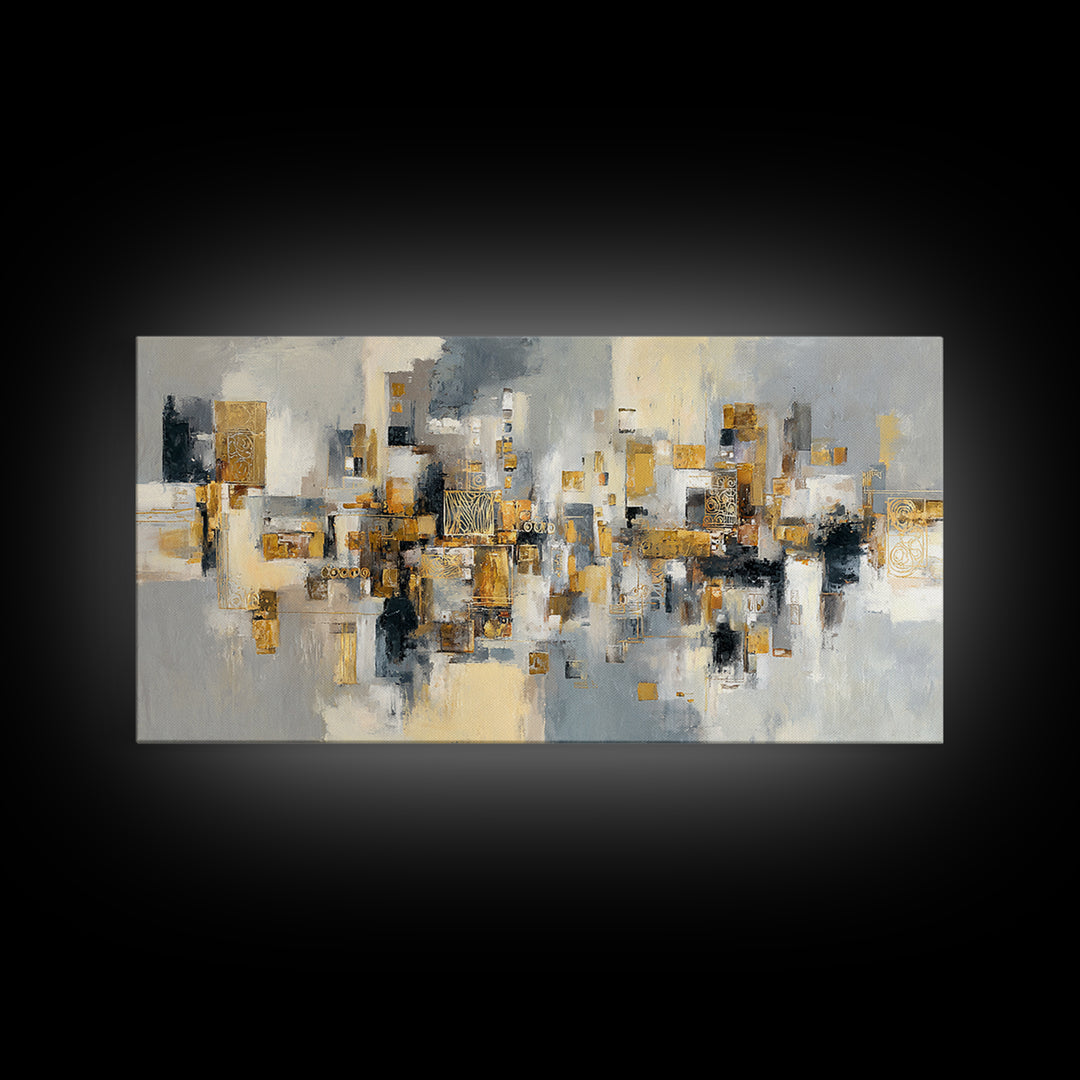 Gold Accented Abstract for Upscale Lobby Framed Canvas Print, Hotel Art, Wall Decor, Hotel Decor, Abstract Art, Boutique, HOT-2x1-9