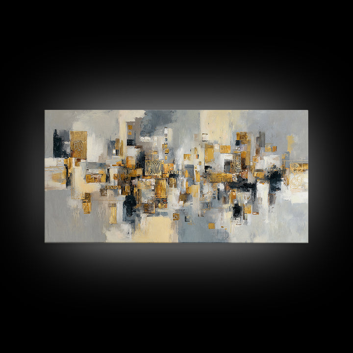 Gold Accented Abstract for Upscale Lobby Framed Canvas Print, Hotel Art, Wall Decor, Hotel Decor, Abstract Art, Boutique, HOT-2x1-9