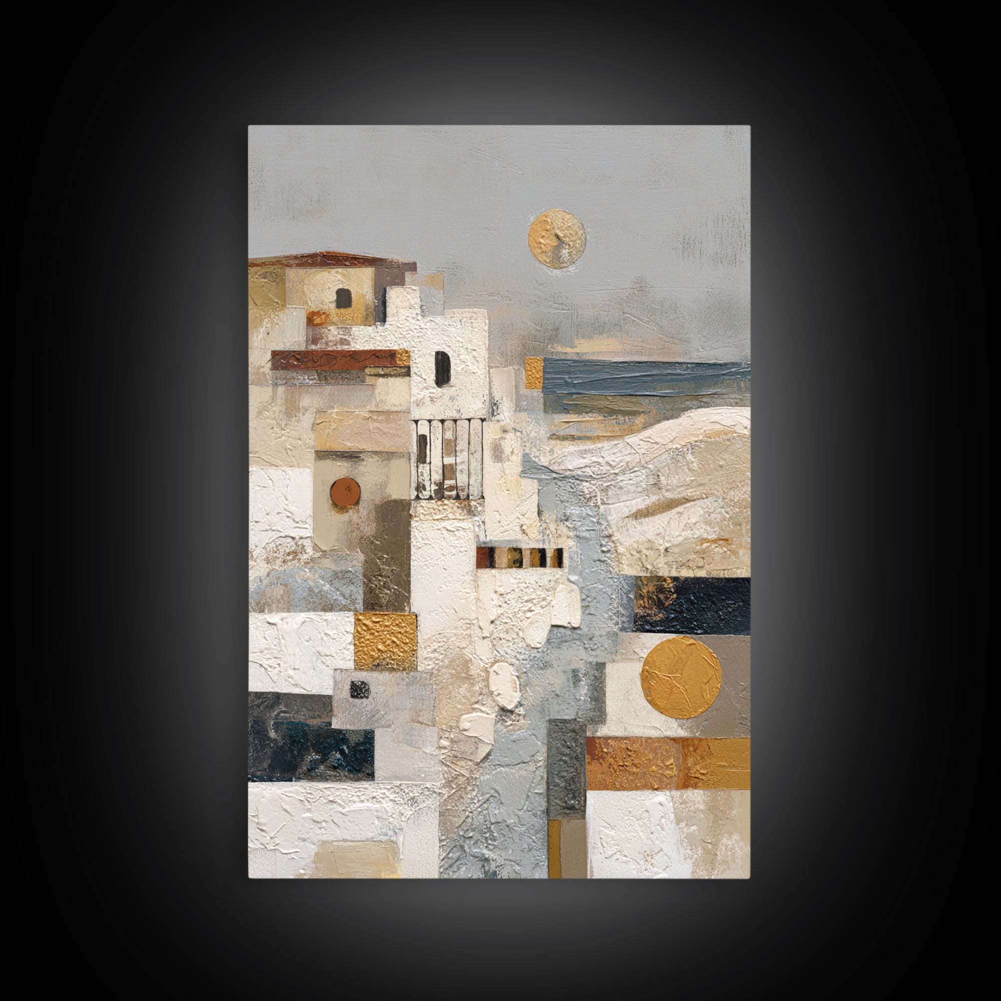 Mediterranean Terrace View Focused on Sea and Framed Canvas Print, Hotel Art, Contemporary Art, Hotel Decor, Fine Art, Boutique, HOT-2x3-19