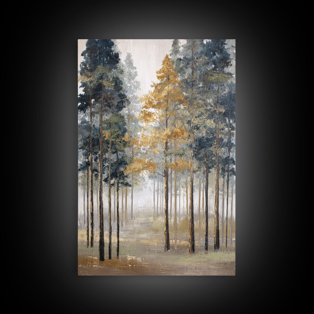 Misty Forest with Refined Calm Atmosphere Framed Canvas Print, Hotel Art, Poster, Hotel Decor, Boutique, Wood Wall Art, HOT-2x3-22