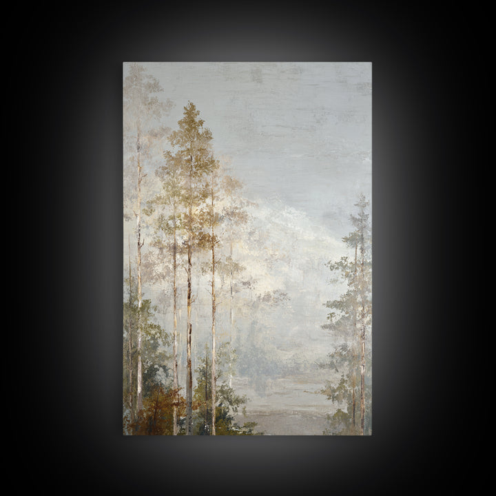 Misty Forest with Refined Calm Atmosphere Framed Canvas Print, Hotel Art, Poster, Hotel Decor, Boutique, Wood Wall Art, HOT-2x3-46