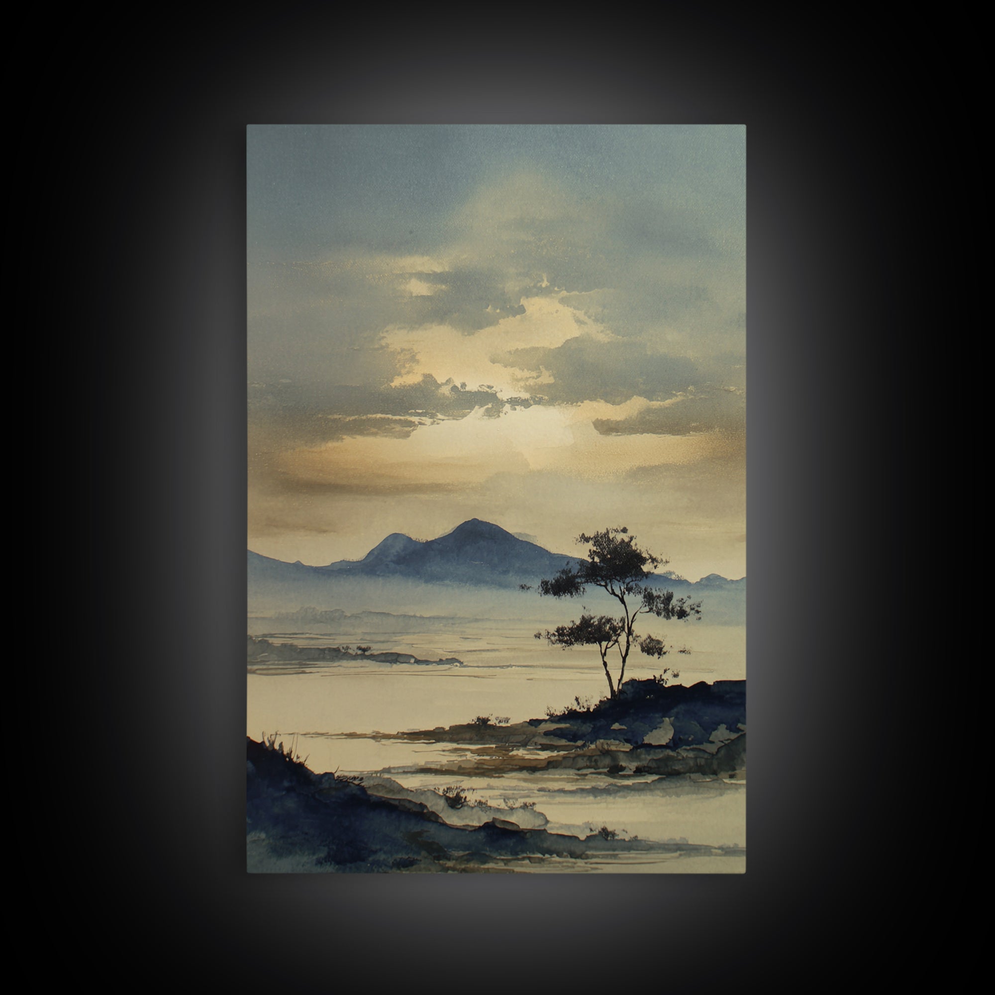 Japanese Ink Landscape Canvas Print, Hotel Art, Art, Hotel Decor, Oil Painting, Boutique, Printable Art, Living Room Decor, HOT-2x3-50