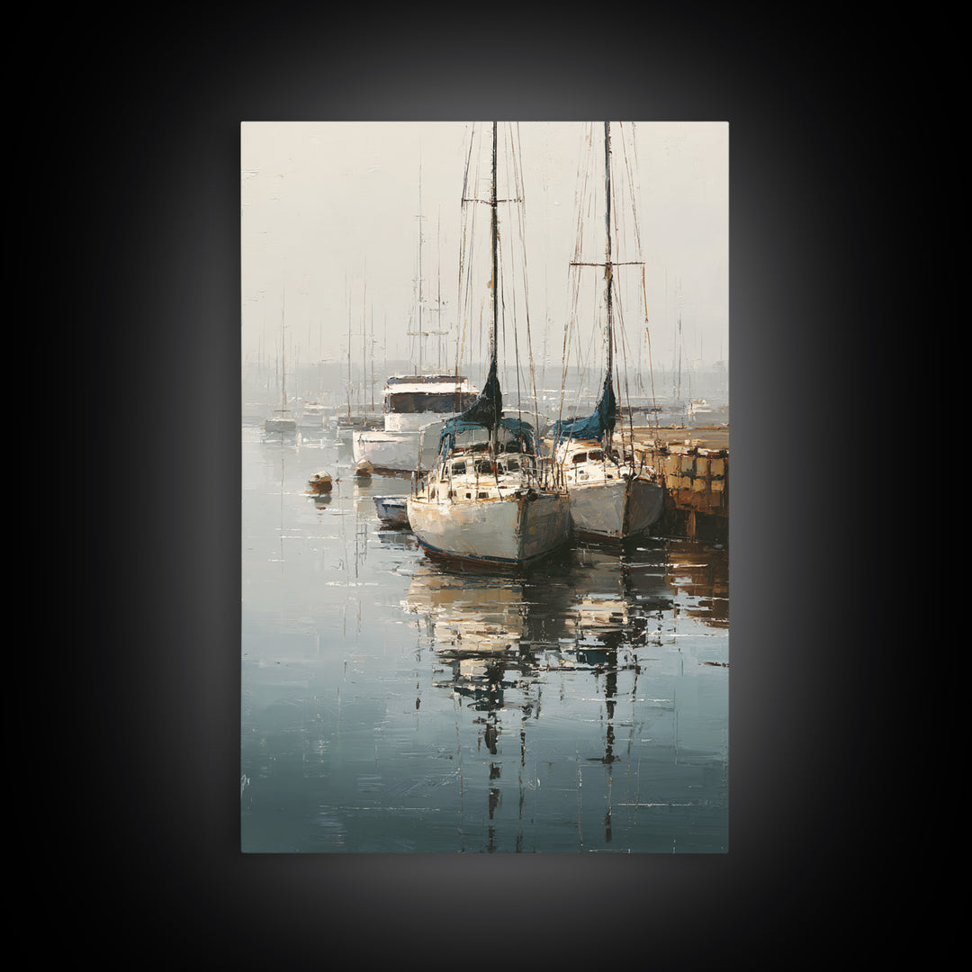 Quiet Harbor with Sailboats at Dawn Canvas Print, Hotel Art, Wall Decor, Hotel Decor, Fine Art, Boutique, Living Room Decor, HOT-2x3-54
