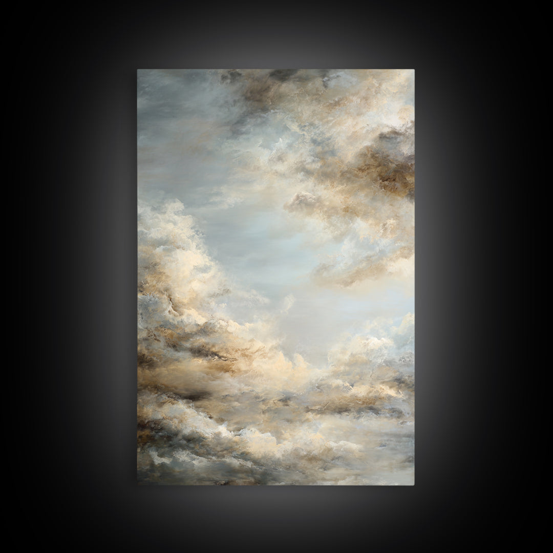Large Cloudscape with Subtle Drama Framed Canvas Print, Hotel Art, Modern Wall Art, Hotel Decor, Boutique, Neutral Decor, HOT-2x3-73