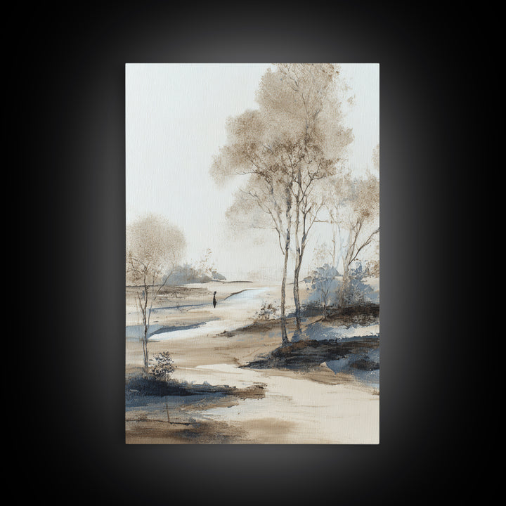 Japanese Ink Landscape Framed Canvas Print, Hotel Art, Hazbin Hotel, Hotel Decor, Fine Art, Boutique, Coastal Wall Art, HOT-2x3-74
