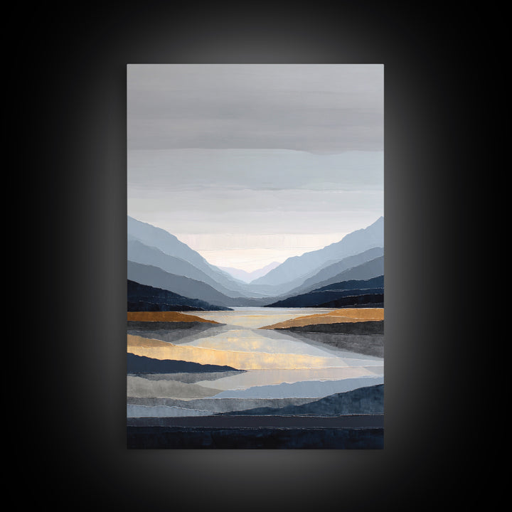 Serene Mountain Lake for Boutique Hotel Mood Framed Canvas Print, Hotel Art, Living Room Decor, Hotel Decor, Fine Art, Boutique, HOT-2x3-88