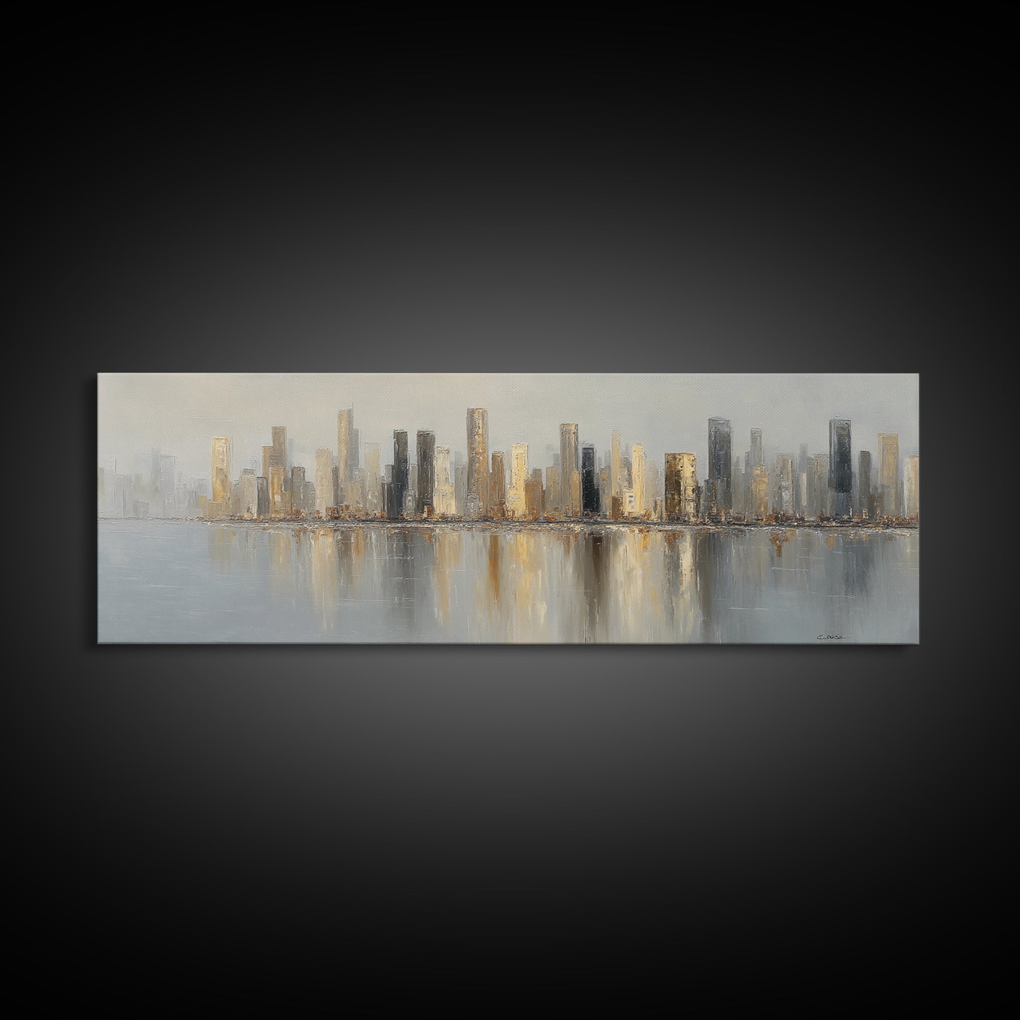 Quiet City Skyline Framed Canvas Print, Hotel Art, Framed Art, Hotel Decor, Abstract Art, Boutique, Beach Prints, HOT-3x1-18