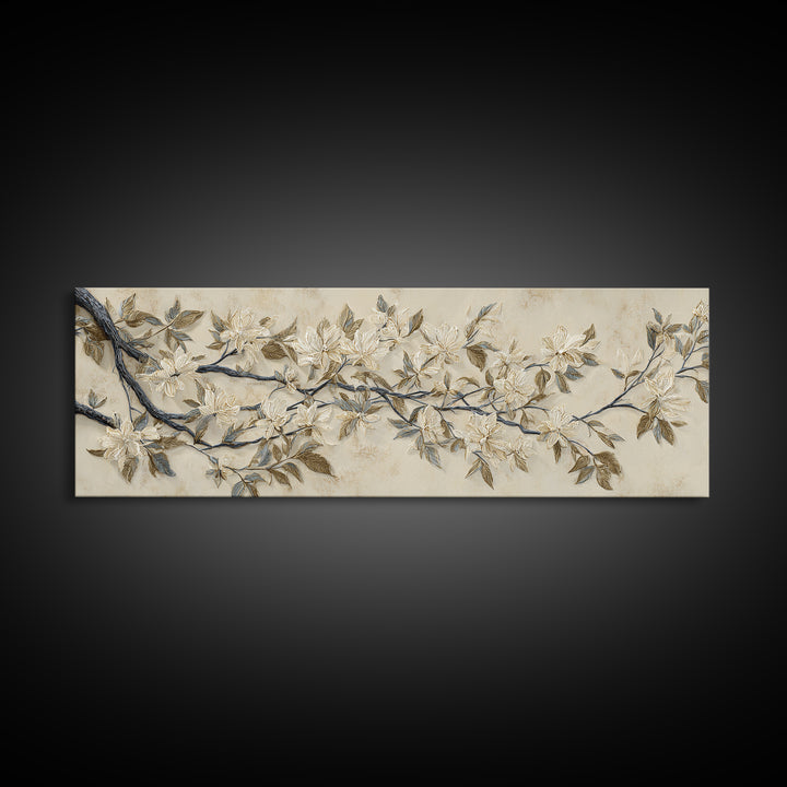 Elegant Botanical Branch on Ivory Ground Canvas Print, Hotel Art, Gallery Wall Art, Hotel Decor, Boutique, Luxury Decor, HOT-3x1-21