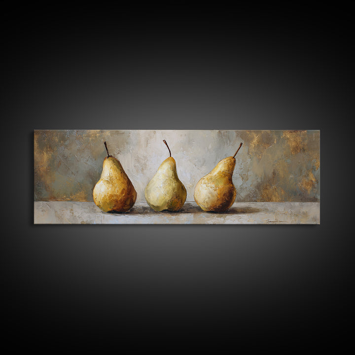 Elegant Pear Still Life on Linen Framed Canvas Print, Hotel Art, Beach Decor, Hotel Decor, Abstract Art, Boutique, Boho Decor, HOT-3x1-37