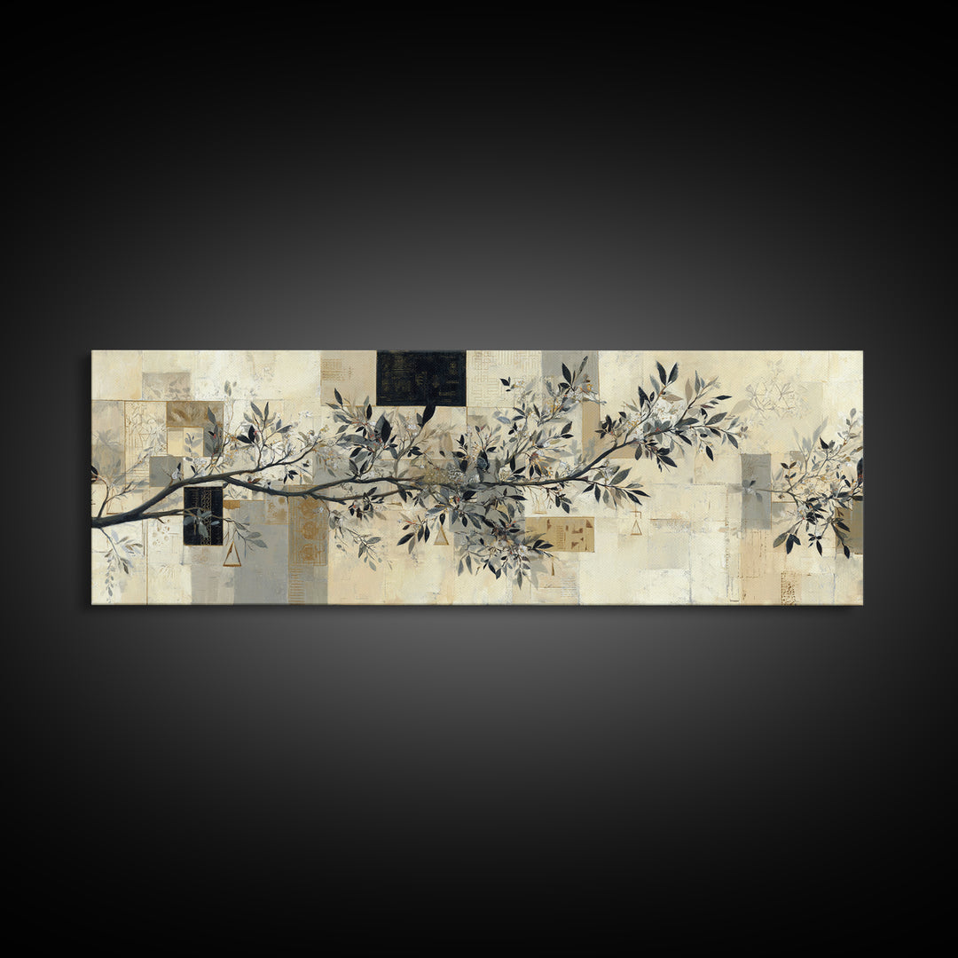 Elegant Botanical Branch on Ivory Ground Canvas Print, Hotel Art, Gallery Wall Art, Hotel Decor, Boutique, Luxury Decor, HOT-3x1-45