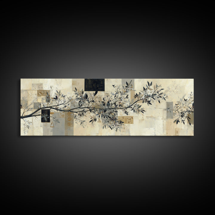 Elegant Botanical Branch on Ivory Ground Canvas Print, Hotel Art, Gallery Wall Art, Hotel Decor, Boutique, Luxury Decor, HOT-3x1-45
