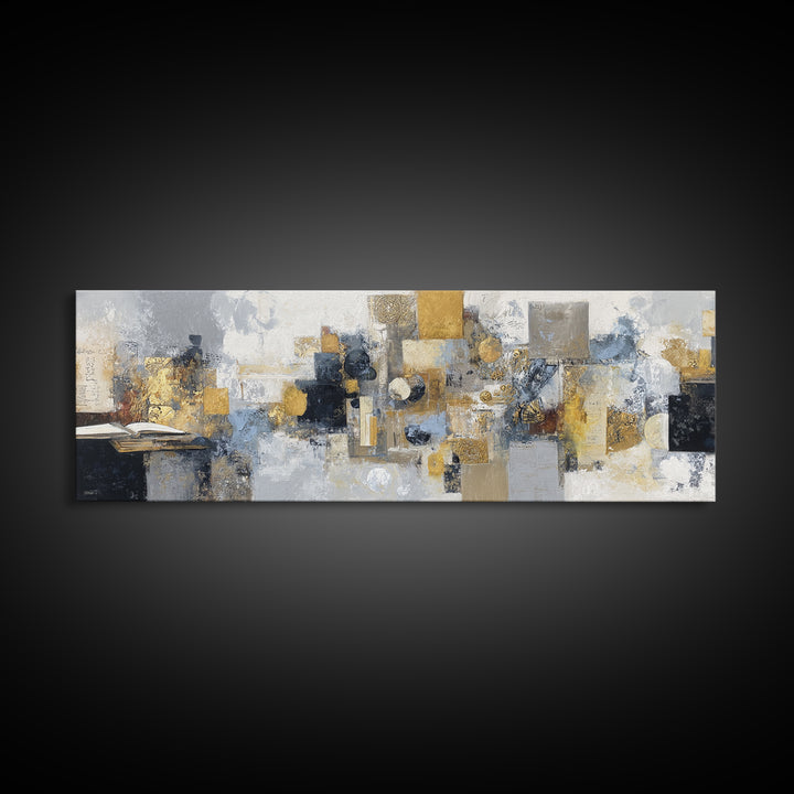 Gold Accented Abstract for Upscale Lobby Framed Canvas Print, Hotel Art, Gallery Wall Set, Hotel Decor, Fine Art, Boutique, HOT-3x1-53