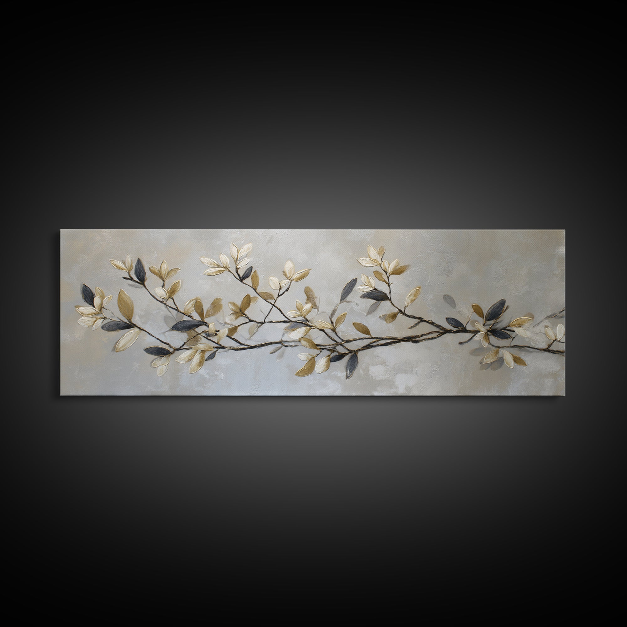 Elegant Botanical Branch on Ivory Ground Framed Canvas Print, Hotel Art, Gallery Decor, Hotel Decor, Fine Art, Boutique, HOT-3x1-69
