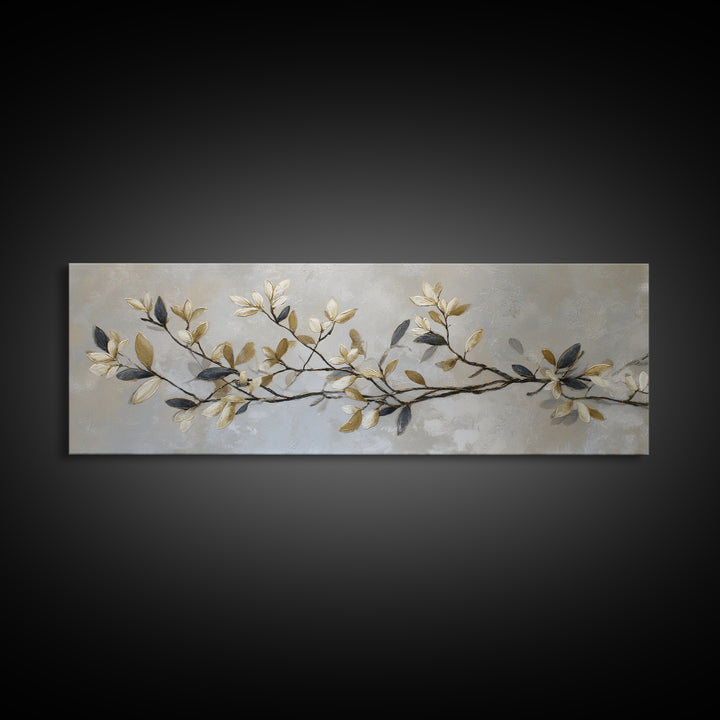 Elegant Botanical Branch on Ivory Ground Framed Canvas Print, Hotel Art, Gallery Decor, Hotel Decor, Fine Art, Boutique, HOT-3x1-69