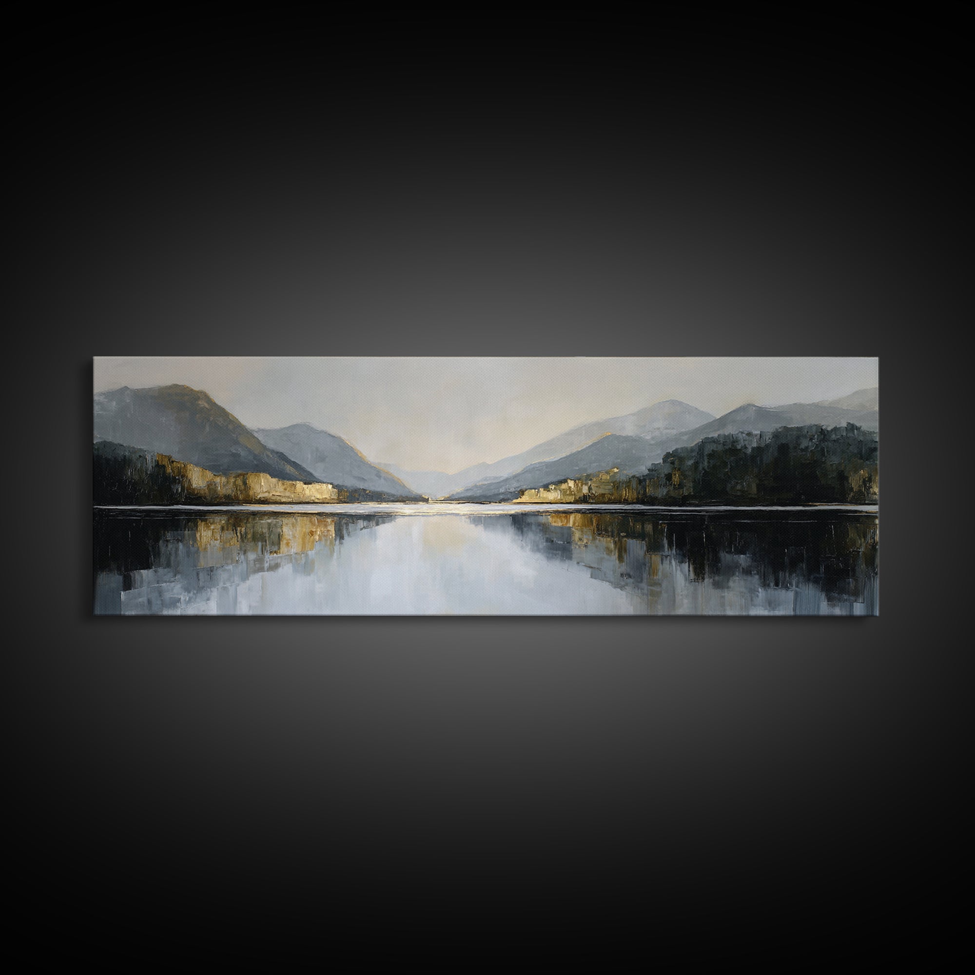 Serene Mountain Lake for Boutique Hotel Mood Framed Canvas Print, Hotel Art, Poster, Hotel Decor, Fine Art, Boutique, HOT-3x1-72