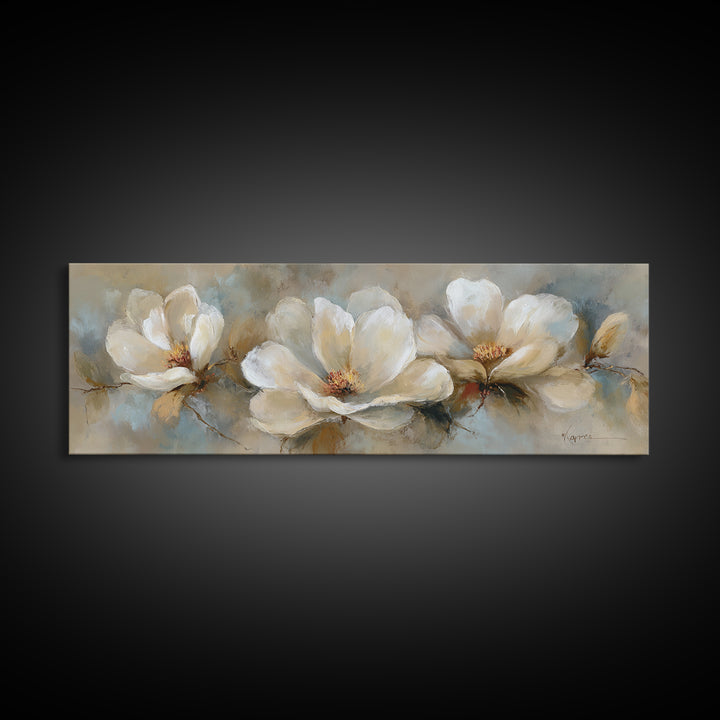 Classic Oil Painted Floral Still Life Framed Canvas Print, Hotel Art, Neutral Decor, Hotel Decor, Oil Painting, Boutique, HOT-3x1-73