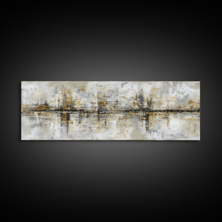 Gold Accented Abstract for Upscale Lobby Framed Canvas Print, Hotel Art, Gallery Wall Set, Hotel Decor, Fine Art, Boutique, HOT-3x1-77