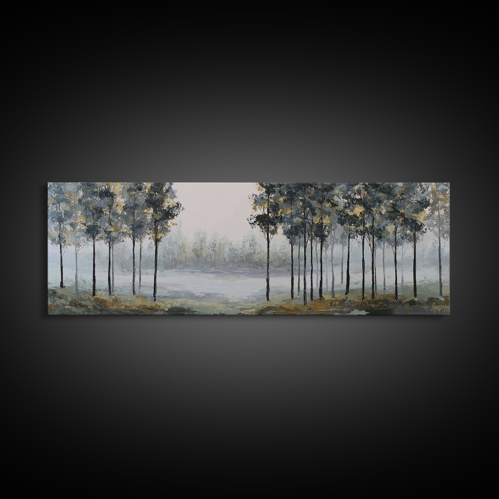 Misty Forest with Refined Calm Atmosphere Canvas Print, Hotel Art, Hotel Decor, Oil Painting, Boutique, Wall Sculpture, HOT-3x1-78