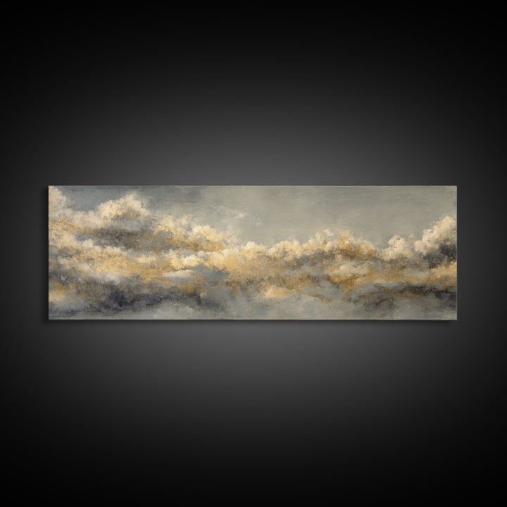 Large Cloudscape with Subtle Drama Framed Canvas Print, Hotel Art, Travel Poster, Hotel Decor, Fine Art, Boutique, HOT-3x1-81