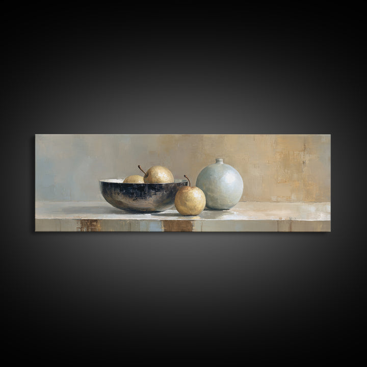 Elegant Pear Still Life on Linen Canvas Print, Hotel Art, City Wall Art, Hotel Decor, Abstract Art, Boutique, Minimalist Decor, HOT-3x1-85