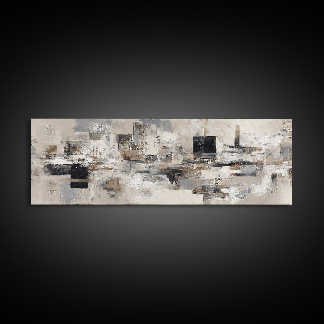 Sophisticated Neutral Abstract Framed Canvas Print, Hotel Art, Boho Decor, Hotel Decor, Fine Art, Boutique, Painting, HOT-3x1-89