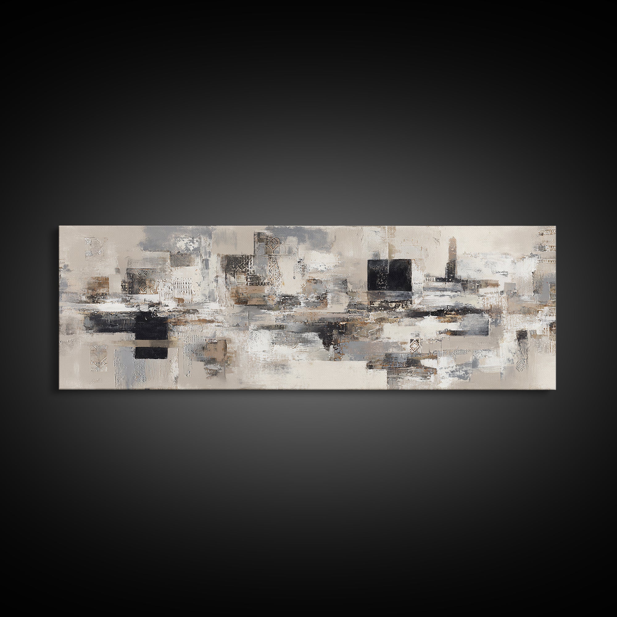 Sophisticated Neutral Abstract Framed Canvas Print, Hotel Art, Boho Decor, Hotel Decor, Fine Art, Boutique, Painting, HOT-3x1-89