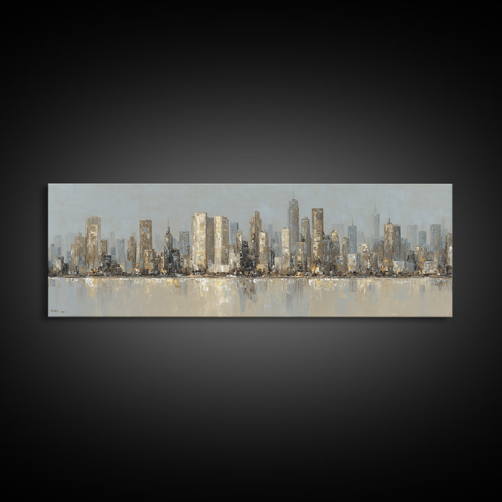 Quiet City Skyline Framed Canvas Print, Hotel Art, Gallery Wall Art, Hotel Decor, Abstract Art, Boutique, Luxury Decor, HOT-3x1-90