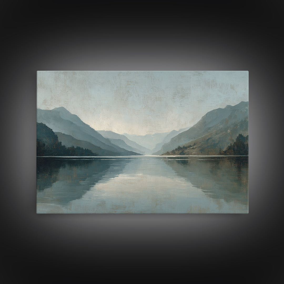 Serene Mountain Lake for Boutique Hotel Mood Canvas Print, Hotel Art, Coastal Decor, Hotel Decor, Oil Painting, Boutique, HOT-3x2-12