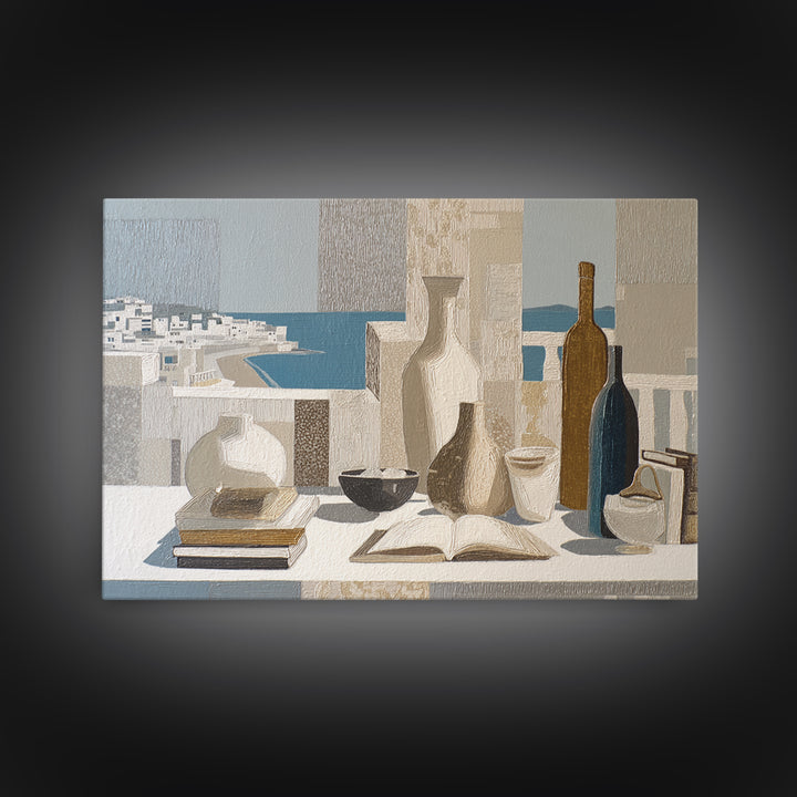 Mediterranean Terrace View Focused on Sea and Framed Canvas Print, Hotel Art, Modern Wall Art, Hotel Decor, Fine Art, Boutique, HOT-3x2-15
