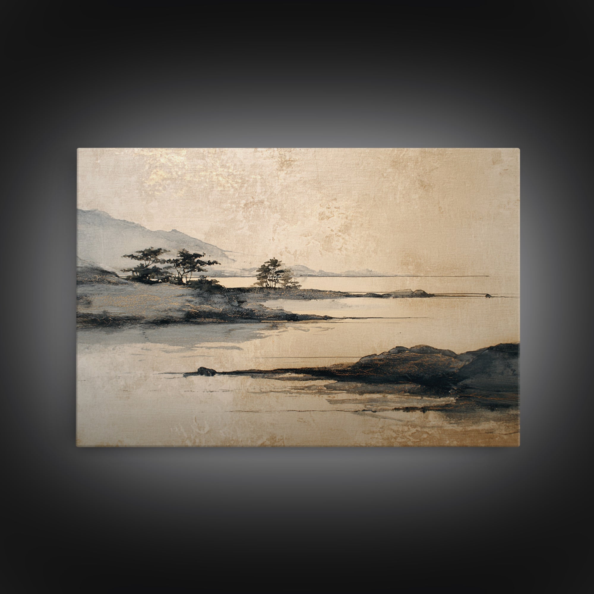 Japanese Ink Landscape Canvas Print, Hotel Art, Wood Wall Art, Hotel Decor, Fine Art, Boutique, Gallery Wall Set, Travel Poster, HOT-3x2-22