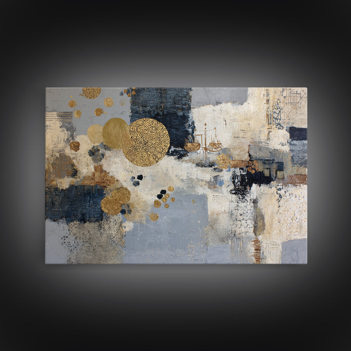Gold Accented Abstract for Upscale Lobby Framed Canvas Print, Hotel Art, Beach House Decor, Hotel Decor, Abstract Art, Boutique, HOT-3x2-41