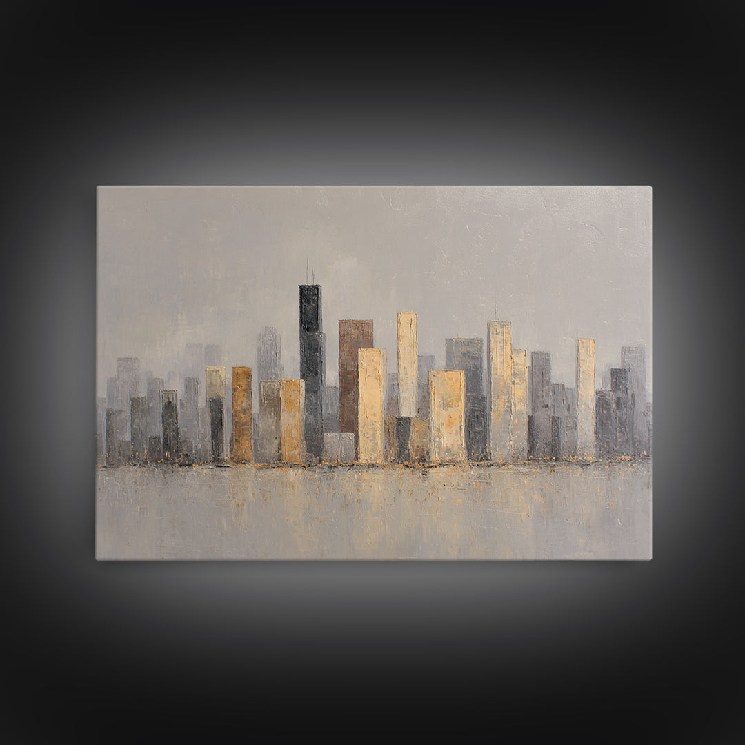 Quiet City Skyline Framed Canvas Print, Hotel Art, Living Room Decor, Hotel Decor, Fine Art, Boutique, City Wall Art, HOT-3x2-6