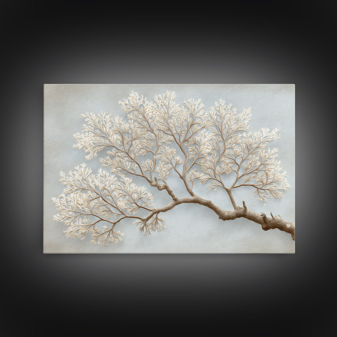 Elegant Botanical Branch on Ivory Ground Framed Canvas Print, Hotel Art, Coastal Decor, Hotel Decor, Oil Painting, Boutique, HOT-3x2-9
