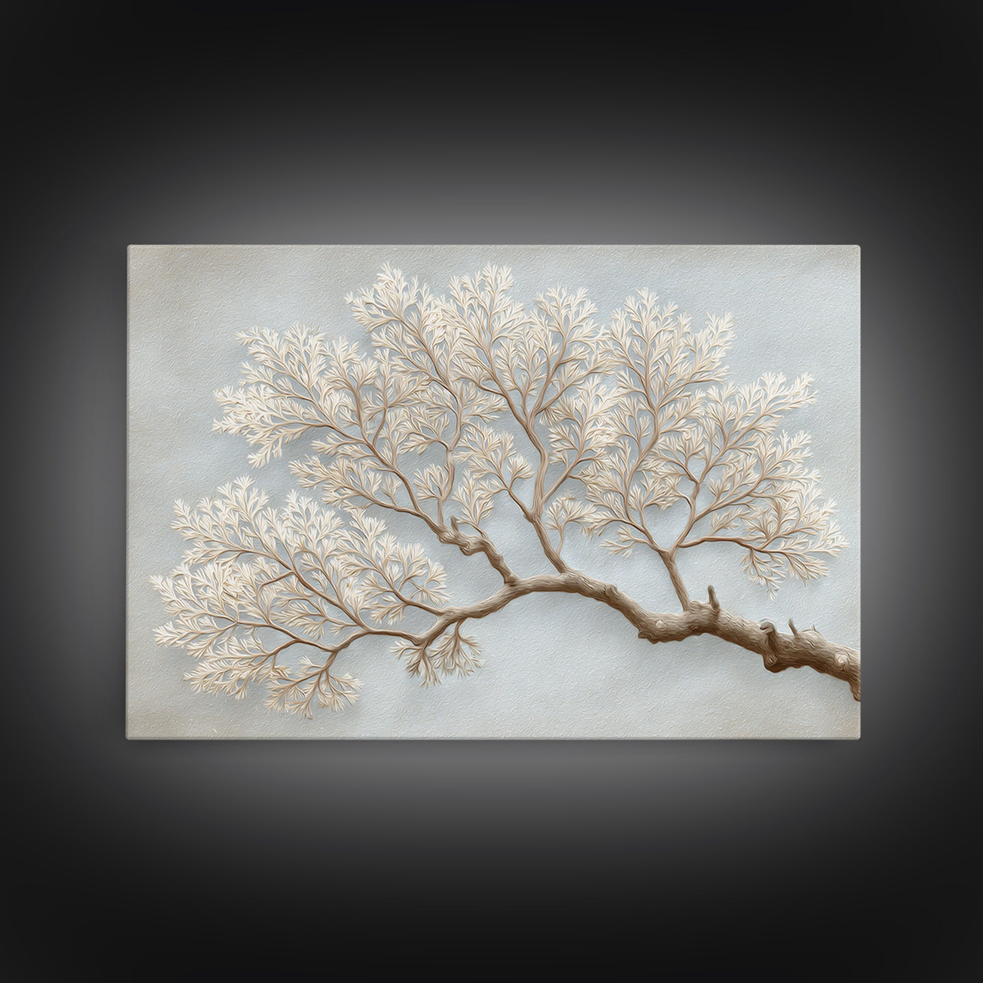 Elegant Botanical Branch on Ivory Ground Framed Canvas Print, Hotel Art, Coastal Decor, Hotel Decor, Oil Painting, Boutique, HOT-3x2-9