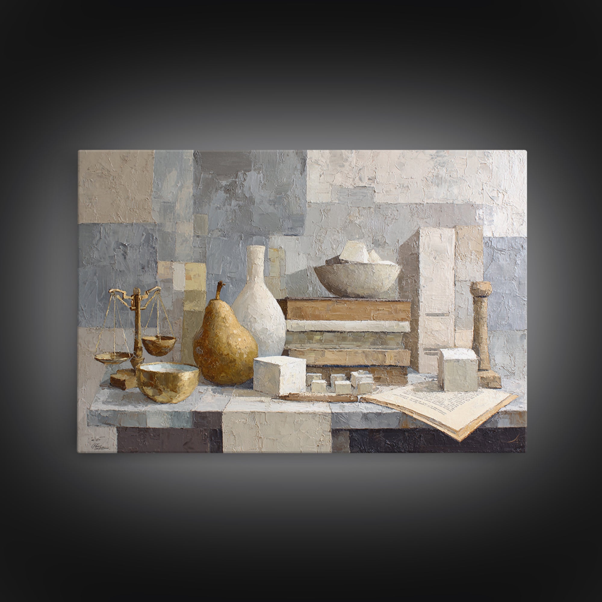Elegant Pear Still Life on Linen Framed Canvas Print, Hotel Art, Luxury Decor, Hotel Decor, Abstract Art, Boutique, Art Prints, HOT-3x2-97