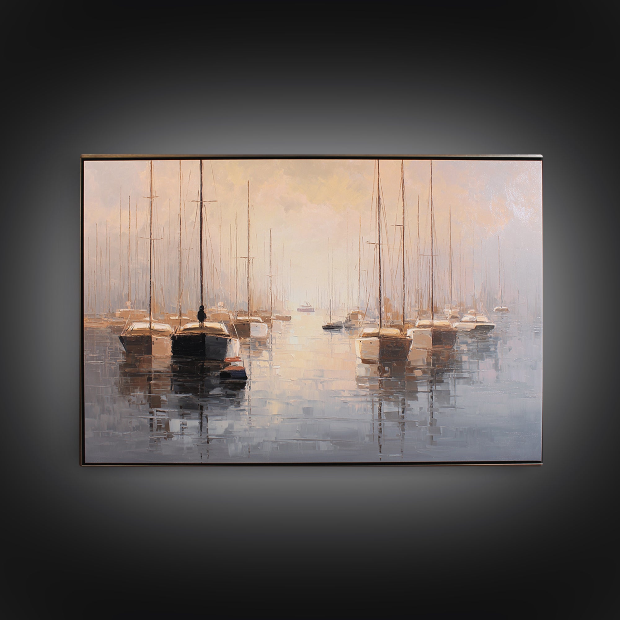 Quiet Harbor with Sailboats at Dawn Canvas Print, Hotel Art, Gallery Wall Set, Hotel Decor, Fine Art, Boutique, HOT-3x2-98