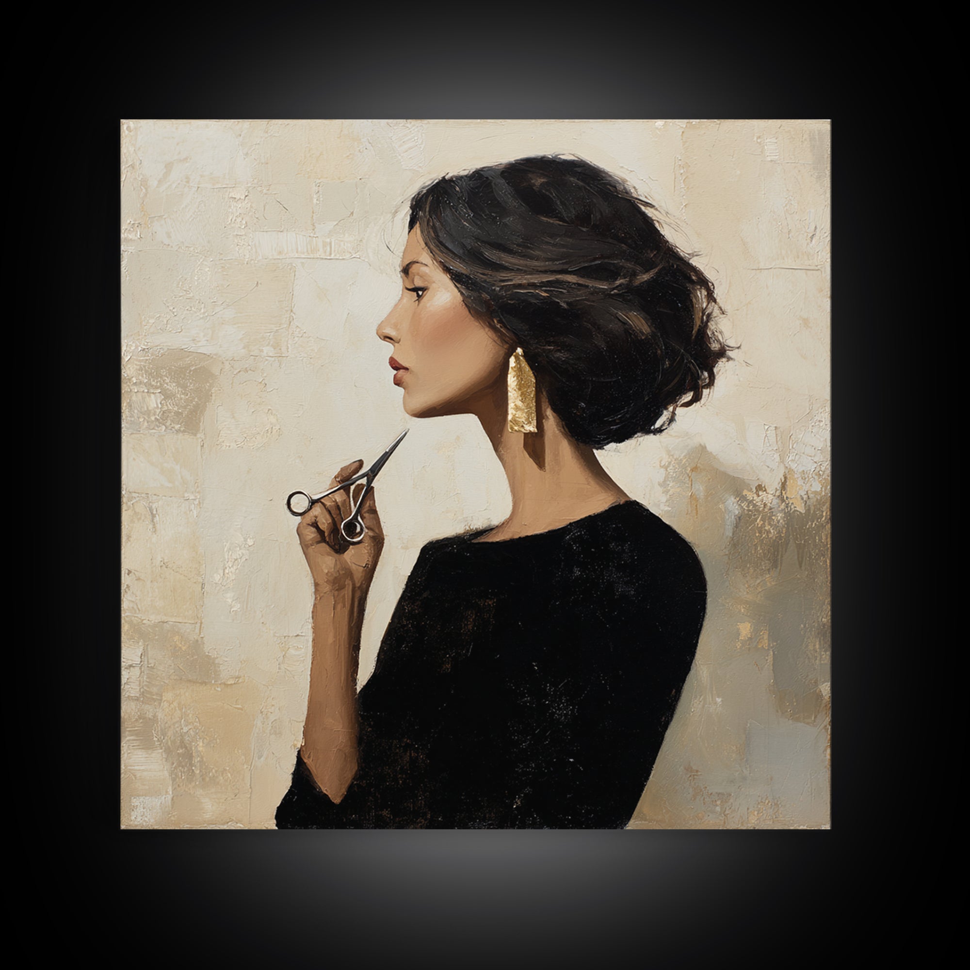 Minimal Female Profile Framed Canvas Print, Hair Salon Art, Wall Decor, Living Room Decor, Fine Art, Style, African Art, HSA-1x1-12