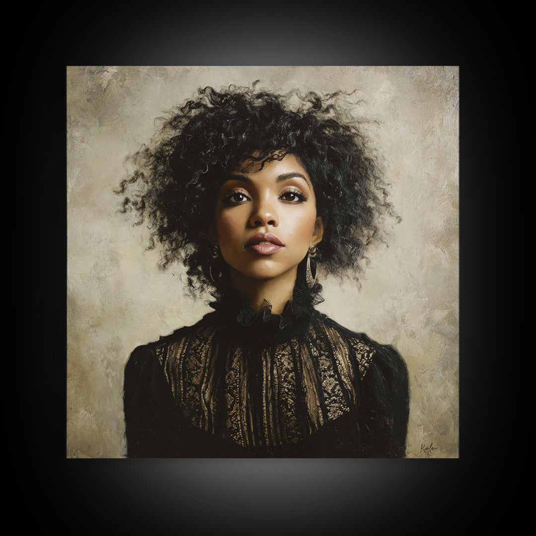 Curly Hair Portrait Canvas Print, Hair Salon Art, Minimalist Wall Art, Living Room Decor, Oil Painting, Style, Hair Stylist, HSA-1x1-15