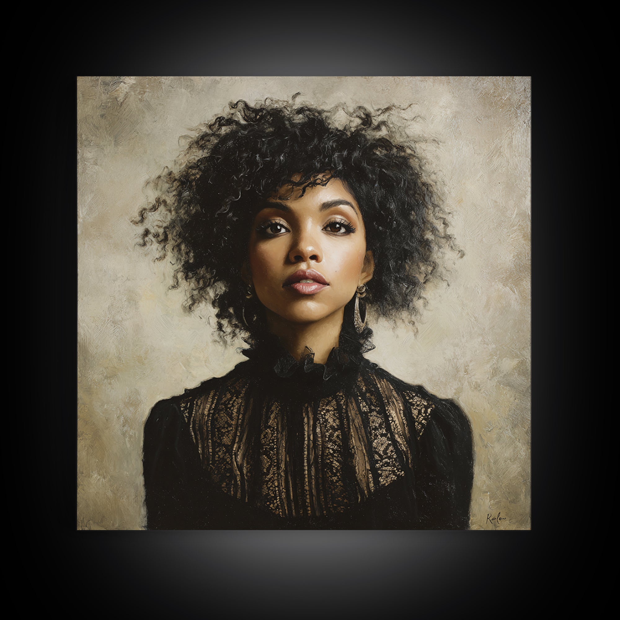 Curly Hair Portrait Canvas Print, Hair Salon Art, Minimalist Wall Art, Living Room Decor, Oil Painting, Style, Hair Stylist, HSA-1x1-15
