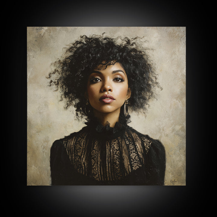 Curly Hair Portrait Canvas Print, Hair Salon Art, Minimalist Wall Art, Living Room Decor, Oil Painting, Style, Hair Stylist, HSA-1x1-15