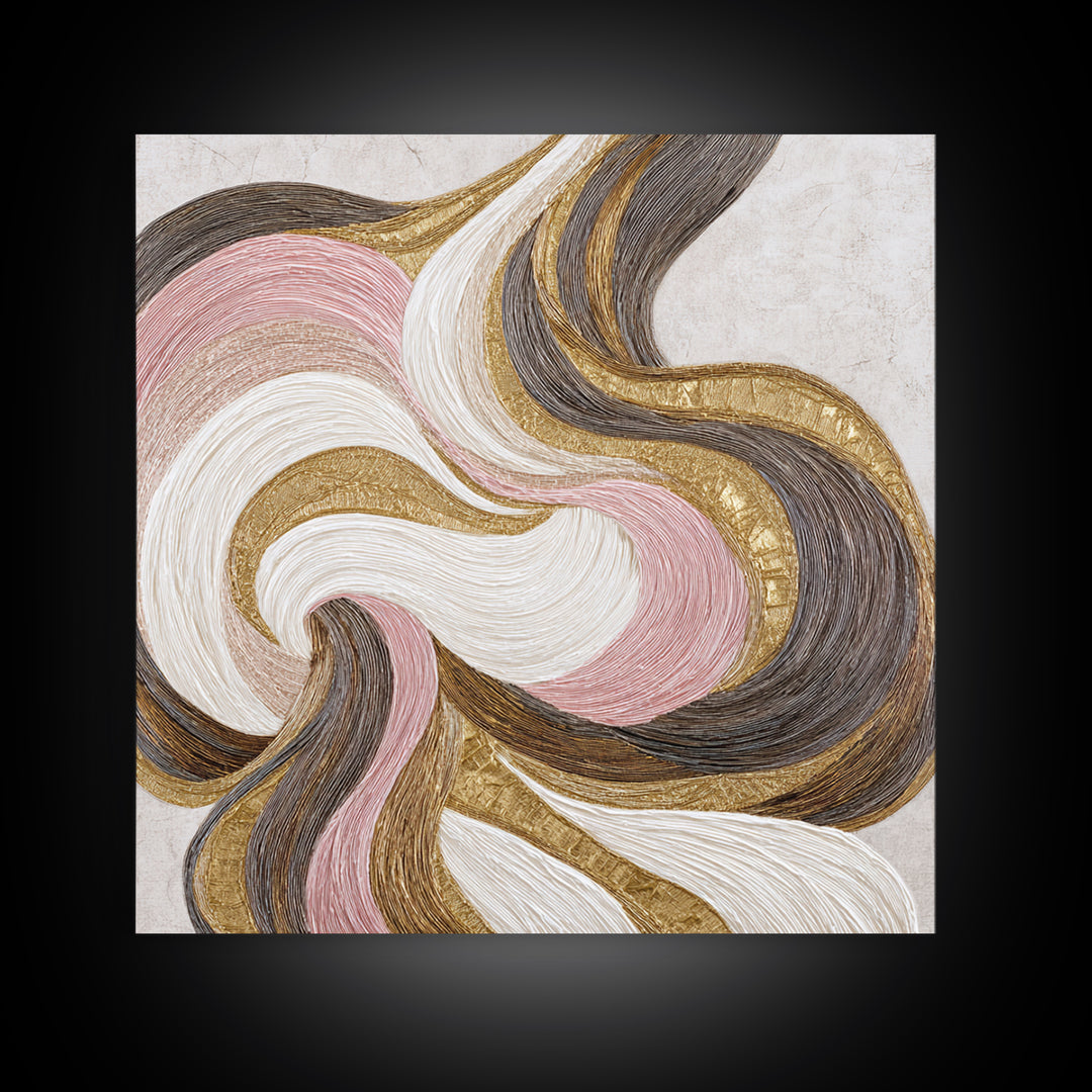 Abstract Hair Strands Forming Elegant Waves Framed Canvas Print, Hair Salon Art, African Art, Living Room Decor, Style, HSA-1x1-27