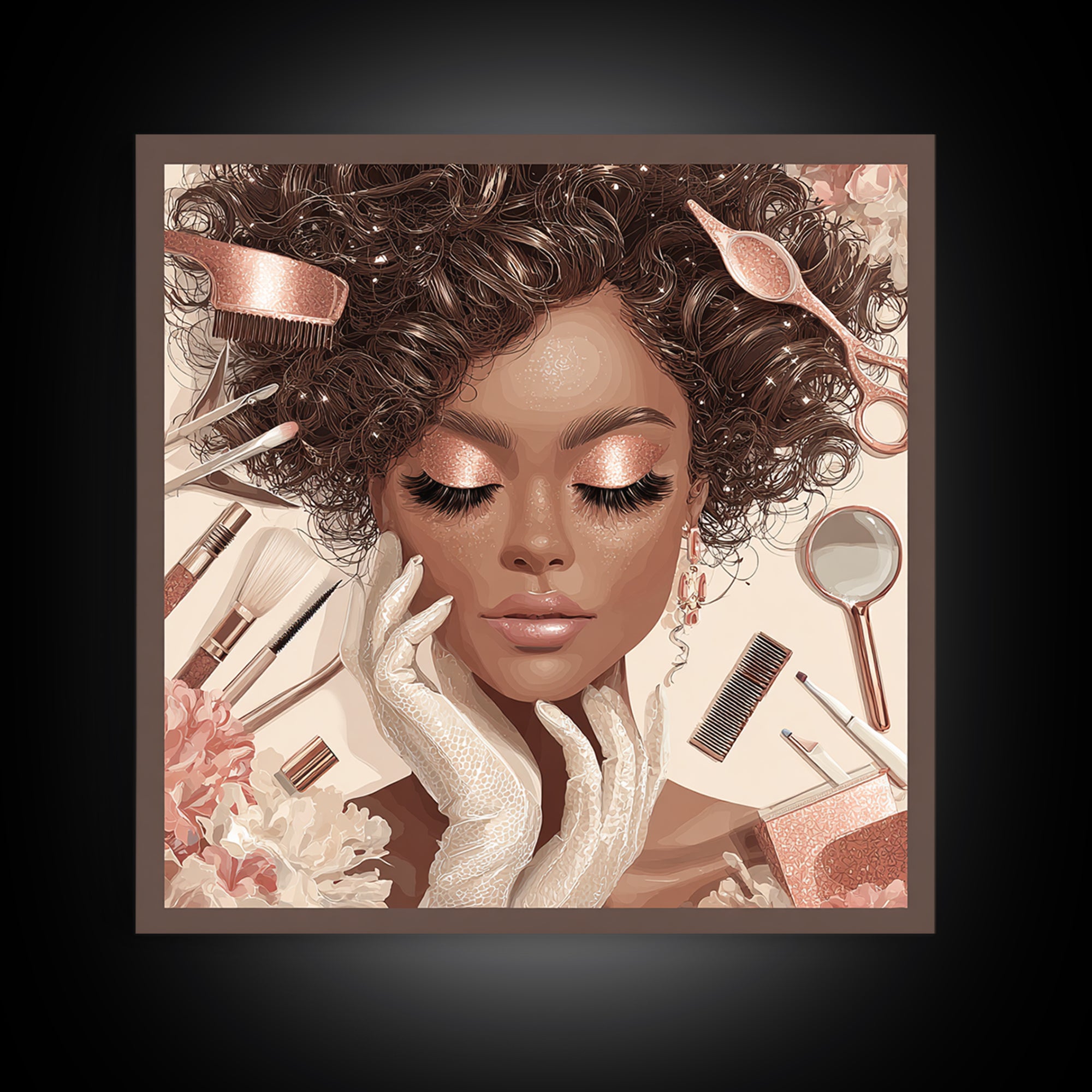 Glamour Face Portrait Framed Canvas Print, Hair Salon Art, Home Decor, Living Room Decor, Fine Art, Style, Contemporary Art, HSA-1x1-32