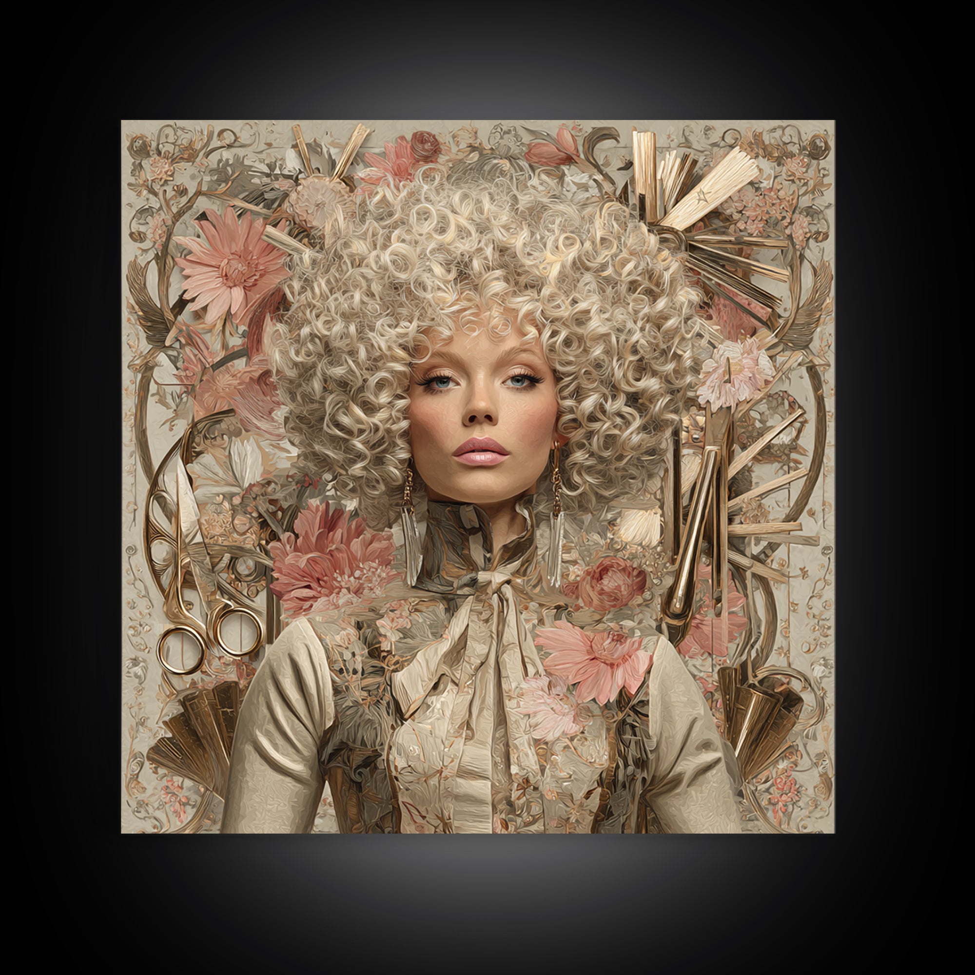 Curly Hair Portrait Framed Canvas Print, Hair Salon Art, Digital Download Art, Living Room Decor, Fine Art, Style, Home Decor, HSA-1x1-39