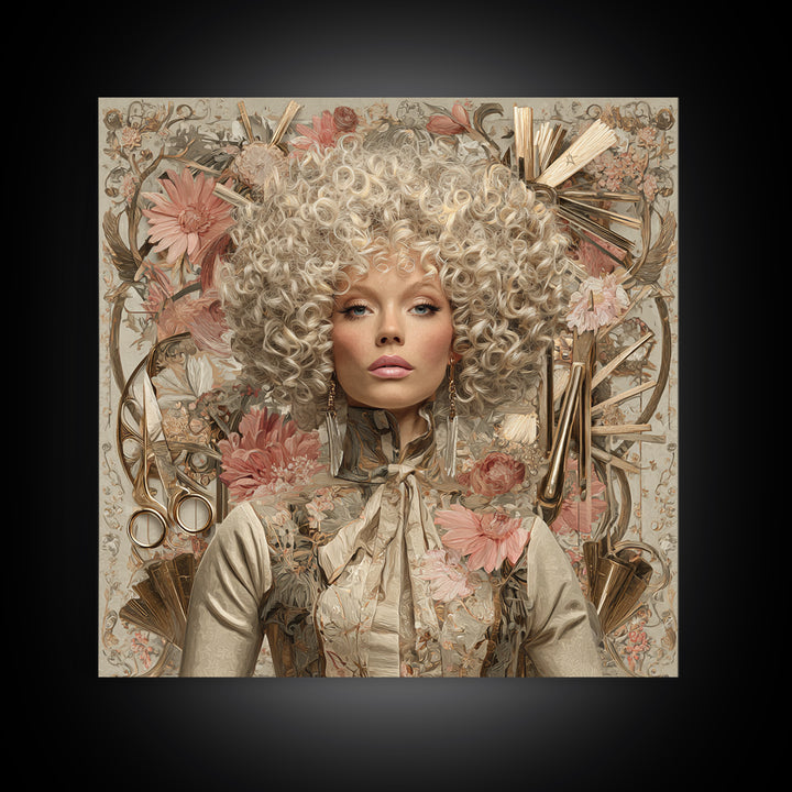 Curly Hair Portrait Framed Canvas Print, Hair Salon Art, Digital Download Art, Living Room Decor, Fine Art, Style, Home Decor, HSA-1x1-39
