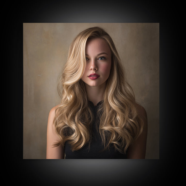 Blonde Waves Painted Framed Canvas Print, Hair Salon Art, Luxury Decor, Living Room Decor, Fine Art, Style, Printable Wall Art, HSA-1x1-40