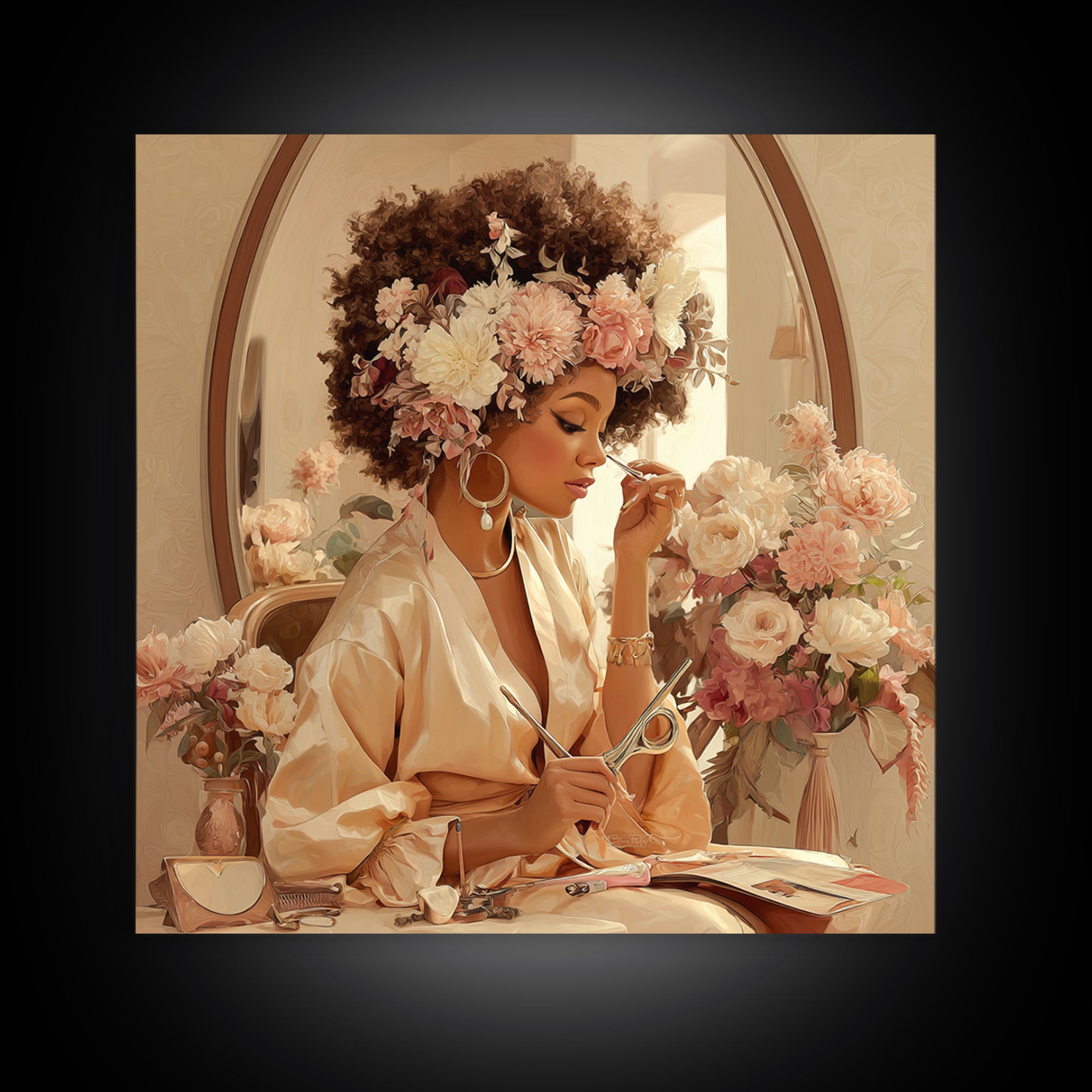 Afro Hair Portrait Framed Canvas Print, Hair Salon Art, Black Wall Art, Living Room Decor, Fine Art, Style, Afrocentric Art, HSA-1x1-44