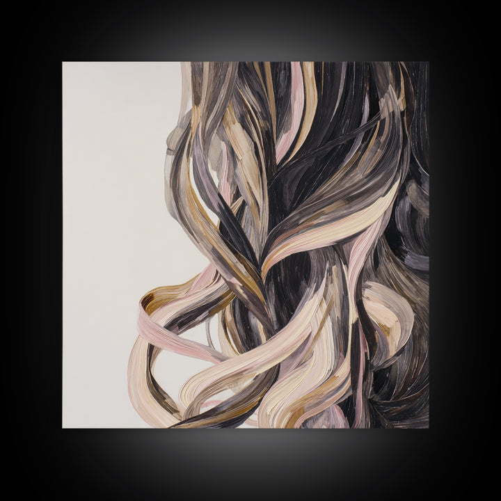 Hair Strands Turning into Abstract Ribbons Canvas Print, Hair Salon Art, Gallery Decor, Living Room Decor, Abstract Art, Style, HSA-1x1-45