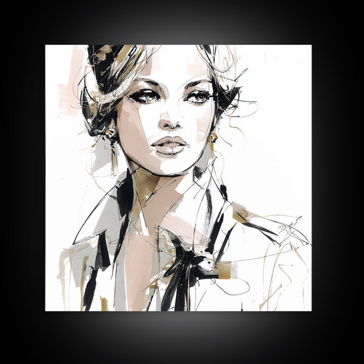 Black and White Line Art Salon Figure Canvas Print, Hair Salon Art, Girls Room Decor, Living Room Decor, Fine Art, Style, HSA-1x1-55