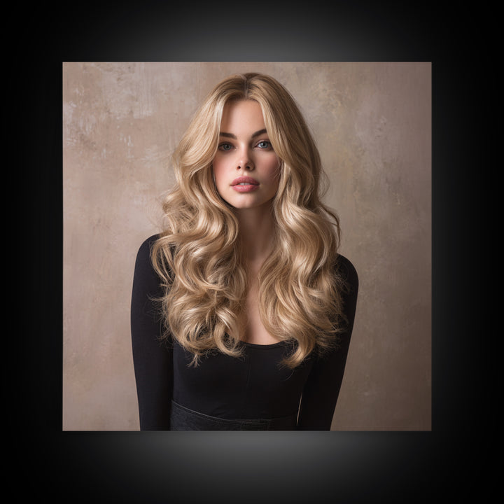 Blonde Waves Painted Framed Canvas Print, Hair Salon Art, Black Owned Art, Living Room Decor, Style, Hairdresser Gifts, HSA-1x1-64